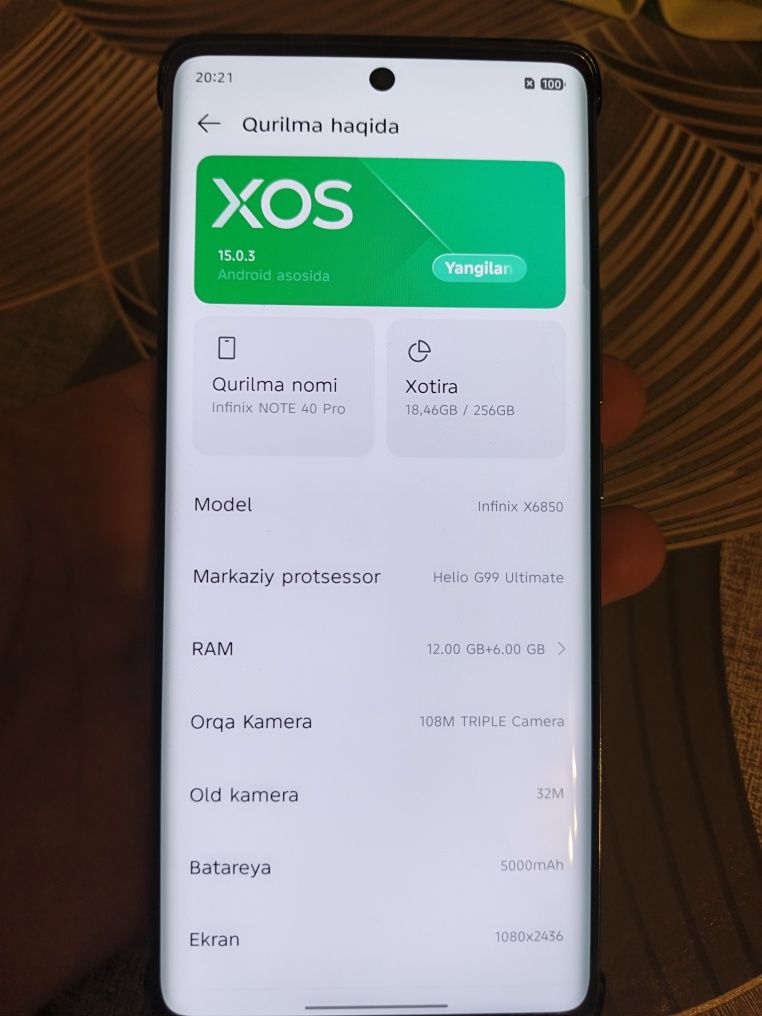 Infinix note 40 pro sotiladi

Karopka dakument bor
Hajmi: 12+12/256
Ho