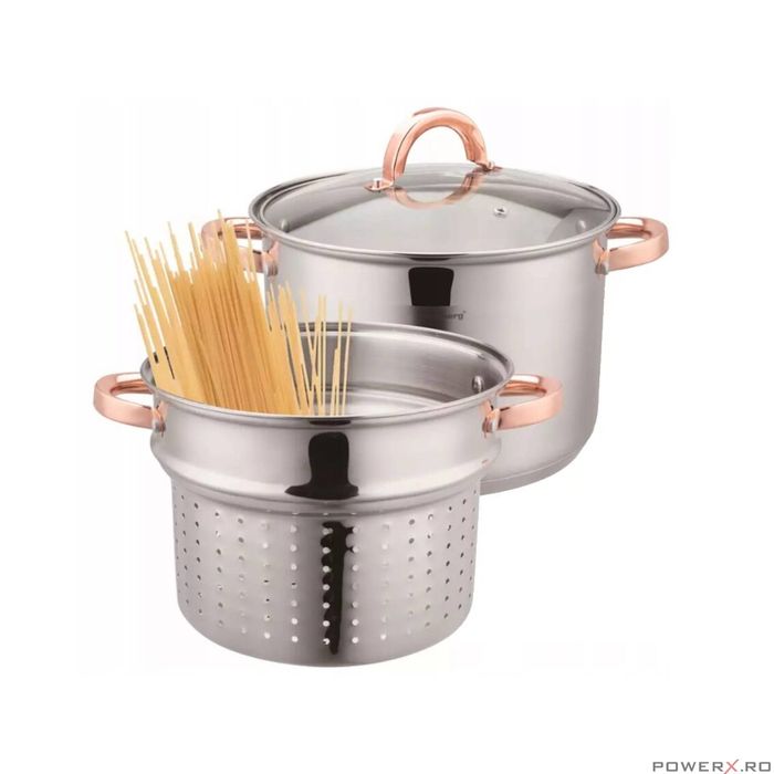 Oala din inox cu insertie pentru fiert, capacitate 7,5 litri, 24 cm,