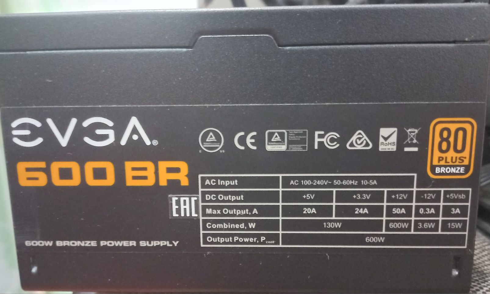 Блок питания EVGA 600 BR (80 Plus)