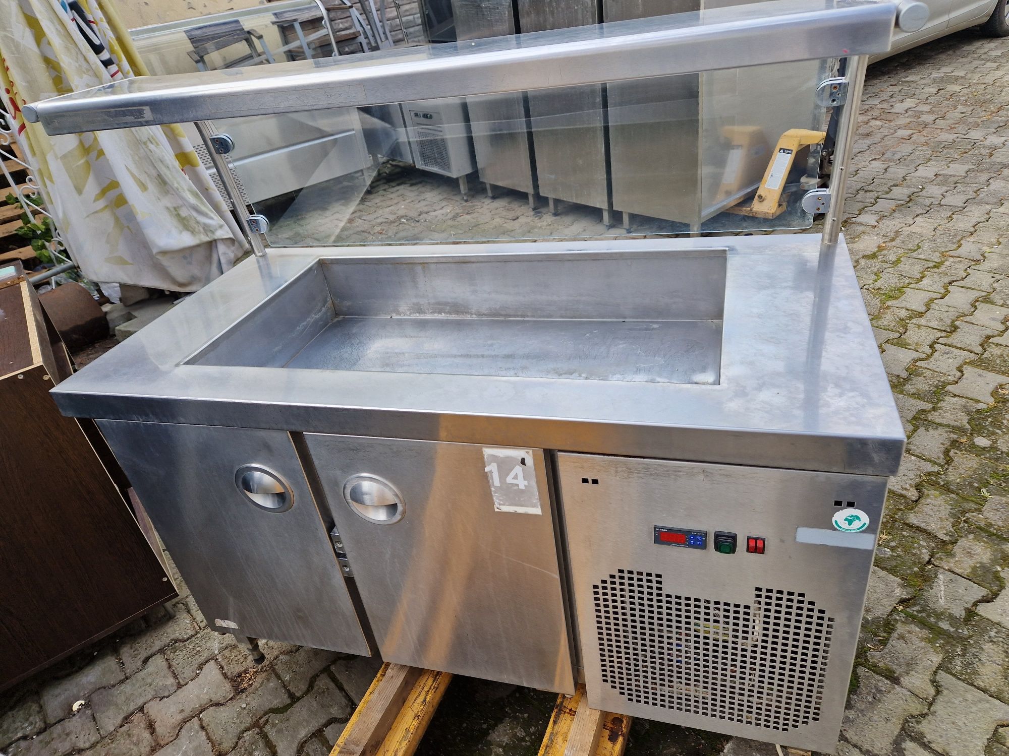 Vitrina rece sau calda inox, cu sticla, și dulap