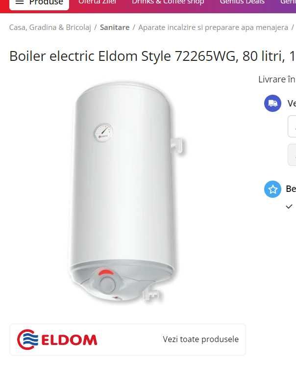 Boiler electric ELDOM STYLE 80 L 72265WG garantie pana in Aprilie 2024