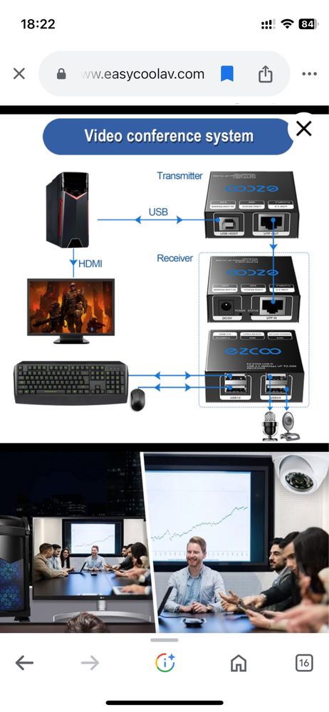 EZCOO USB 2.0 Extender 50m USB Hub Via Ethernet Cat5e/Cat6