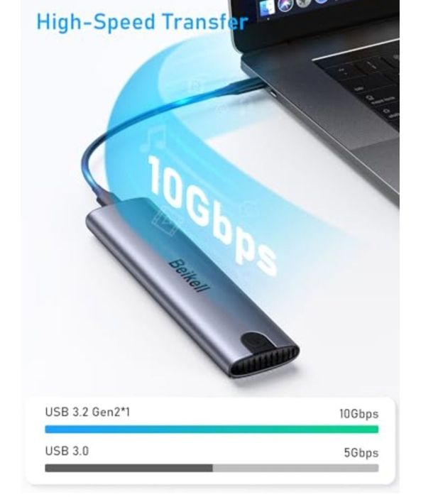 Rack SSD M.2 NVME SSD Enclosure, Beikell USB C 3.2 Gen 2*1 10Gbps M.2