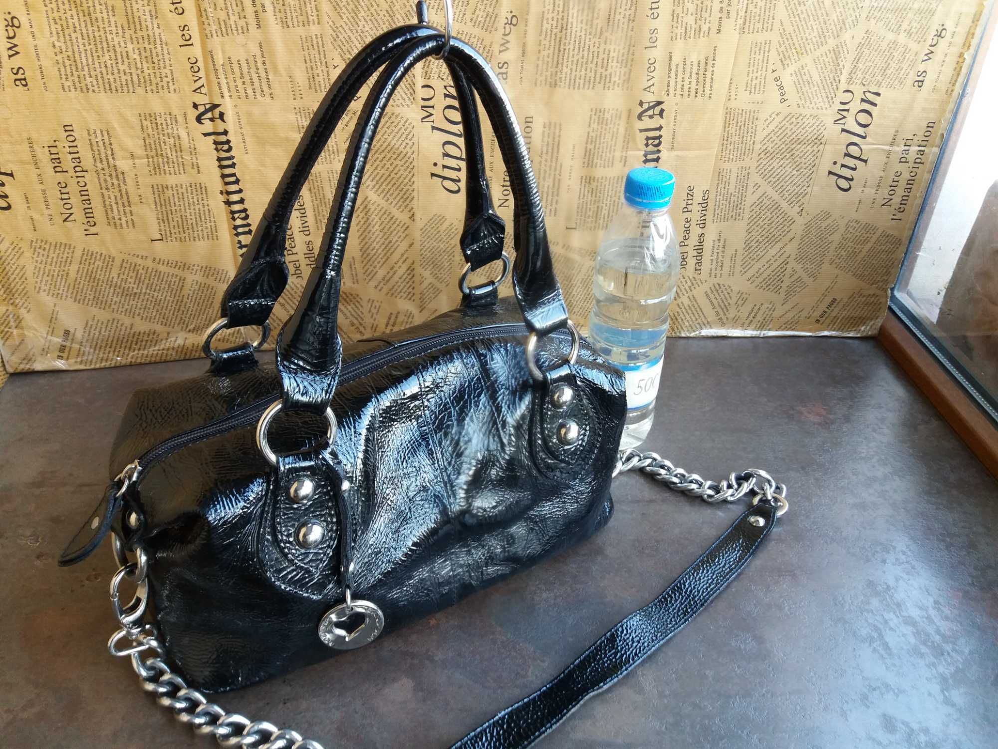 Roberta Gandolfi/черна лачена чанта/естествена кожа