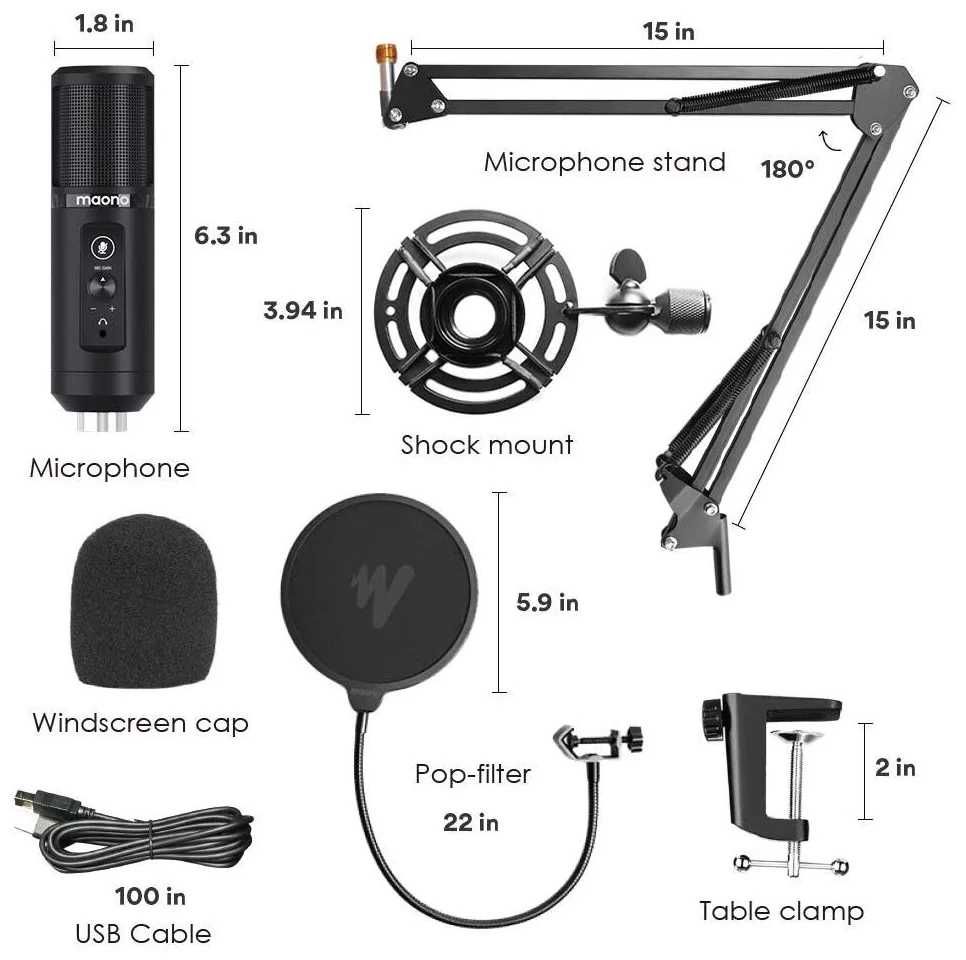 Микрофон MAONO AU-PM422 USB + наушники AU-MH601 для подкастов