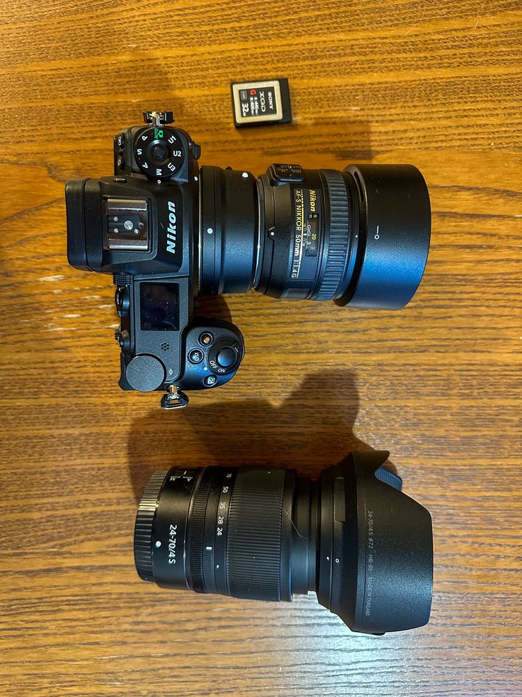 Nikon Z6 + 24-70 f4 + 50mm f1.4 + adaptor FTZ
