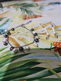 Set Bratara perle negre perle naturale și cercei perle naturale