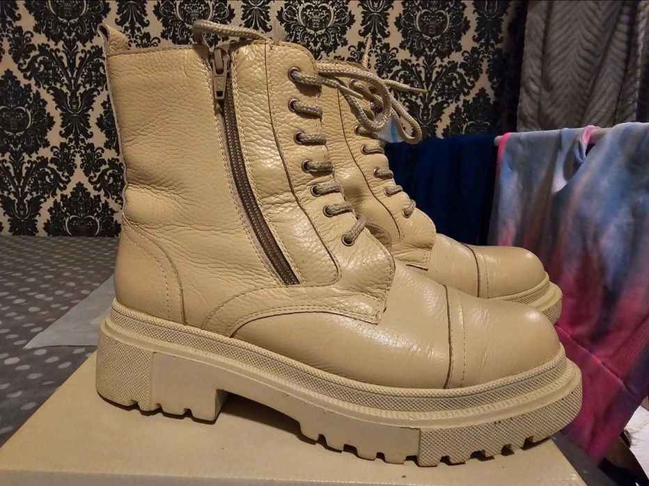 Ghete piele naturala Ficosan - bej - 39