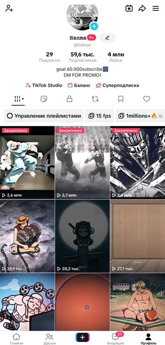 Тикток аккаунт 59,6 тысяч под