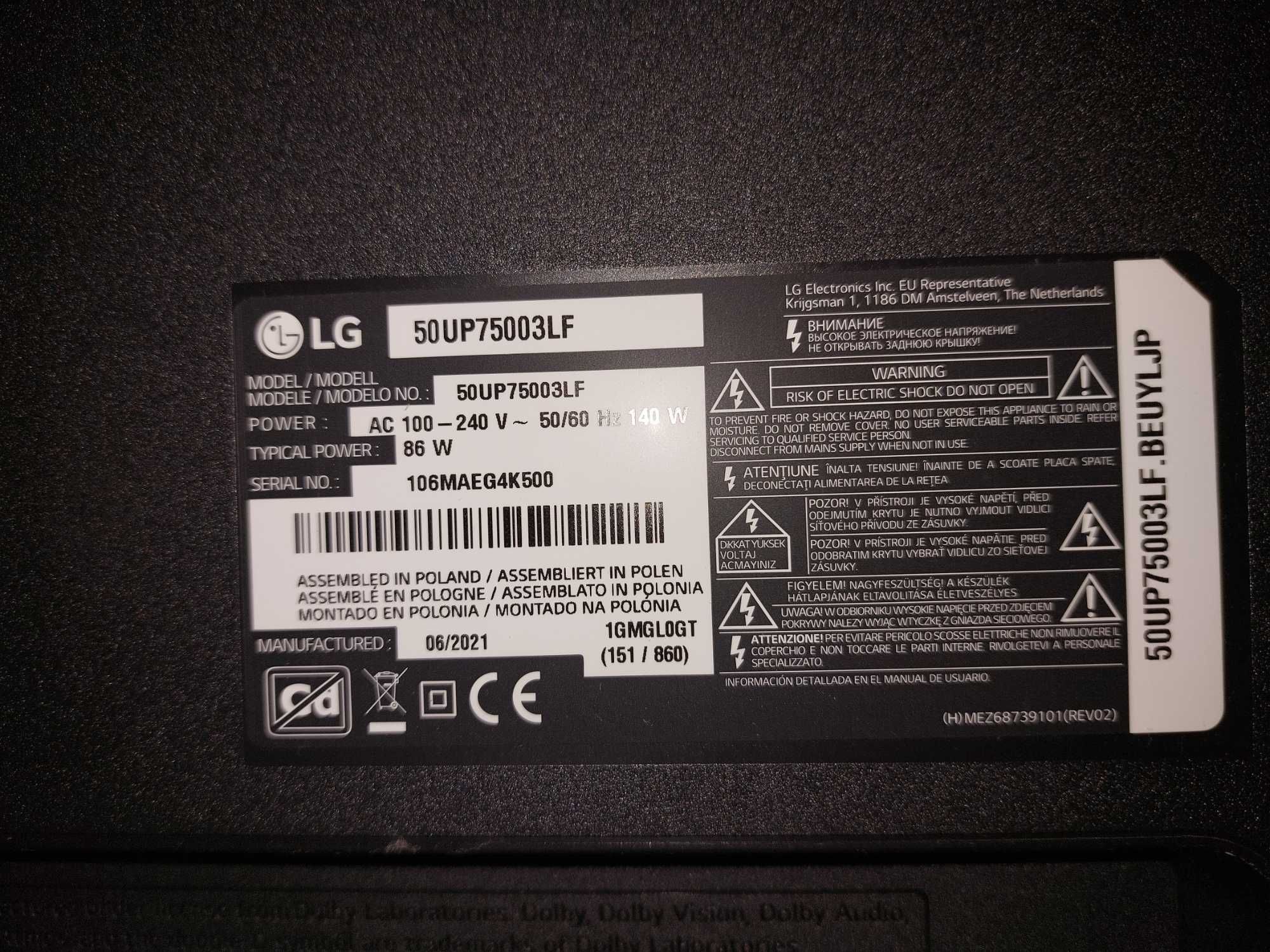 TV LG, ecran spart, 50UP75003LF
