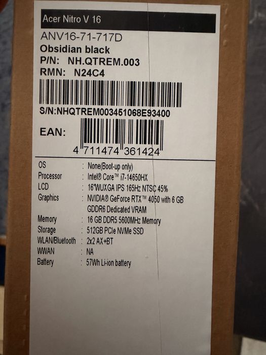 Acer Nitro 16 165Hz. RTX4050  16/512