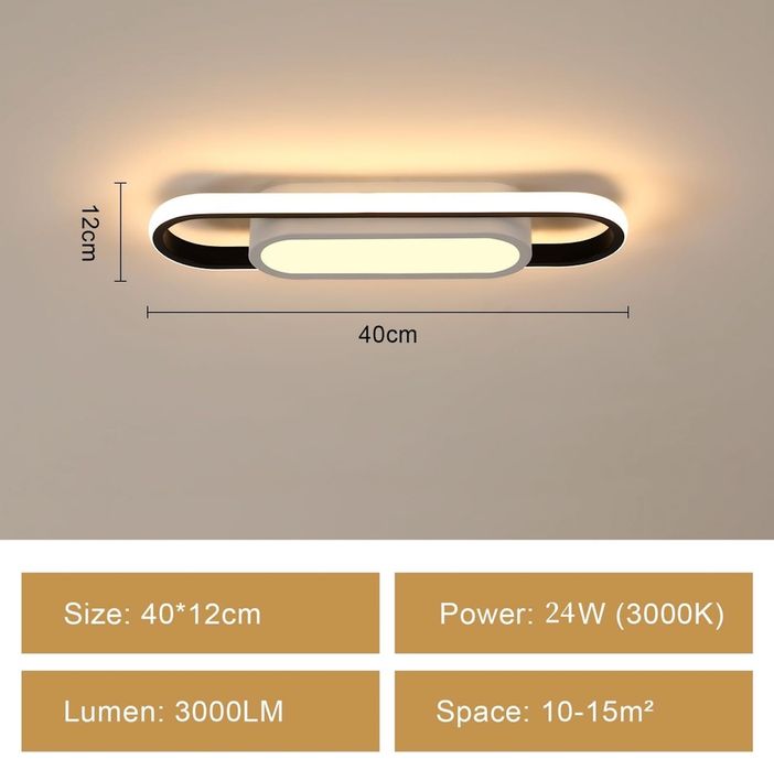 Lustră Tavan dreptunghiulară LED 30W lumină caldă 3000K Diametru 40cm