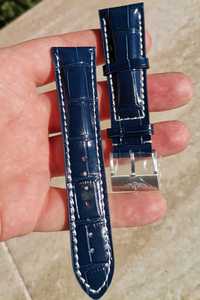 Curea din piele pentru ceas Breitling, latime 24 mm albastra