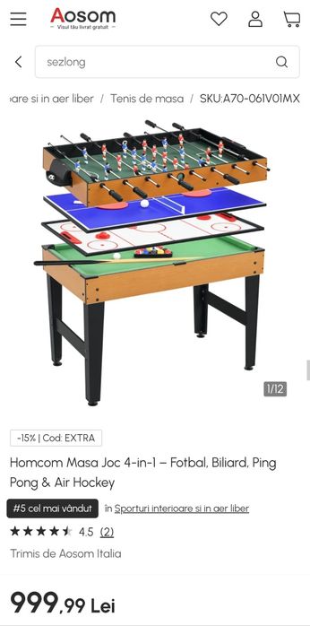 Masa de joc 4 in 1 : fotbal de masa, biliard , hockey si ping pong