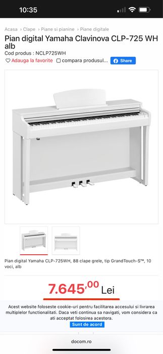 Pianina Yamaha CLP 725 white