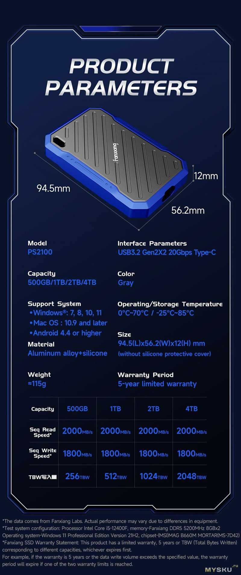 Внешний SSD Fanxiang PS2100 аналог SSD KEYRON KR2