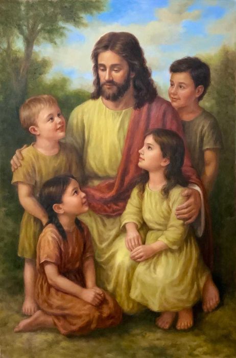 Pictura in ulei pe pânza Isus si Copiii ! 60x90cm