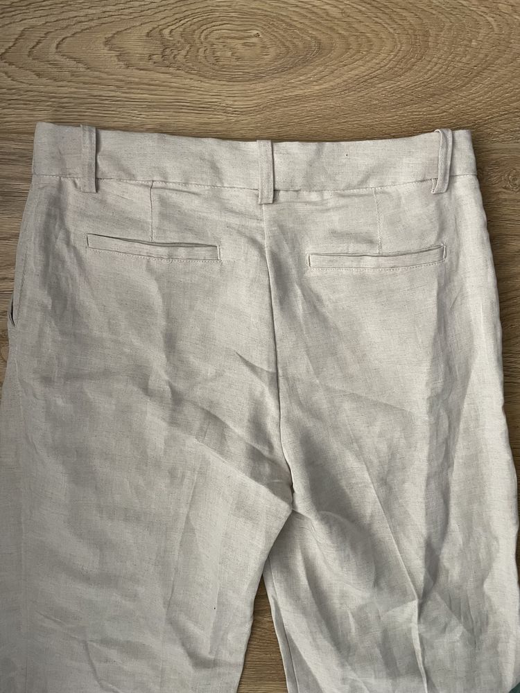 Pantaloni bej din in si vascoza Marime 40