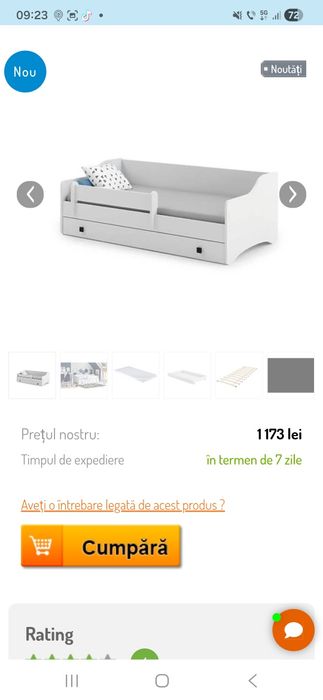 Pat 180 x 80 cu sertar si protectie laterala