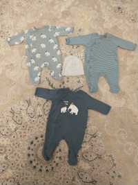Hainute bebelus - 3 salopete pijama C&A, 1 caciulita H&M, 1-2 luni, 56