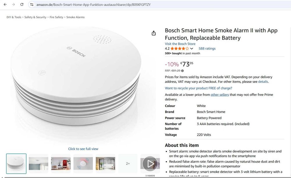 Detector de fum Bosch Smart Home II