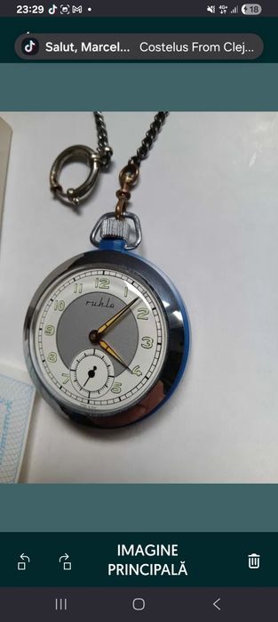 Ceas vechi Ruhla mecanic,de buzunar,anii 70,de colectie,păstrat ca Nou