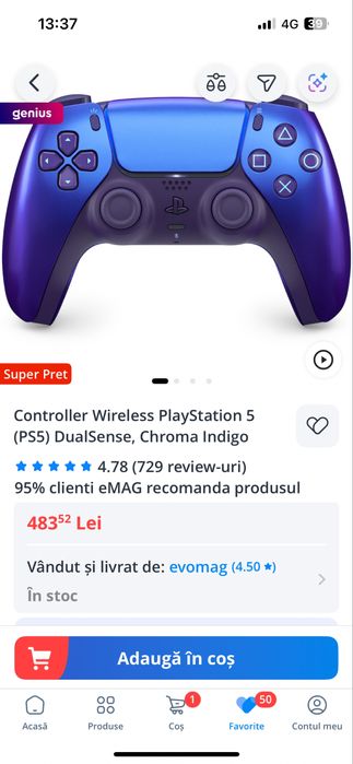 Controller Wireless PlayStation 5 (PS5) DualSense, Chroma Indigo