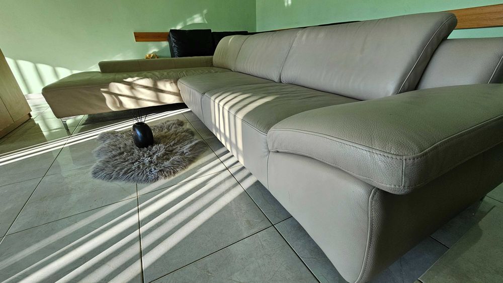 Ъглов бежов със спален механизъм*Естествена кожа*Доставка*