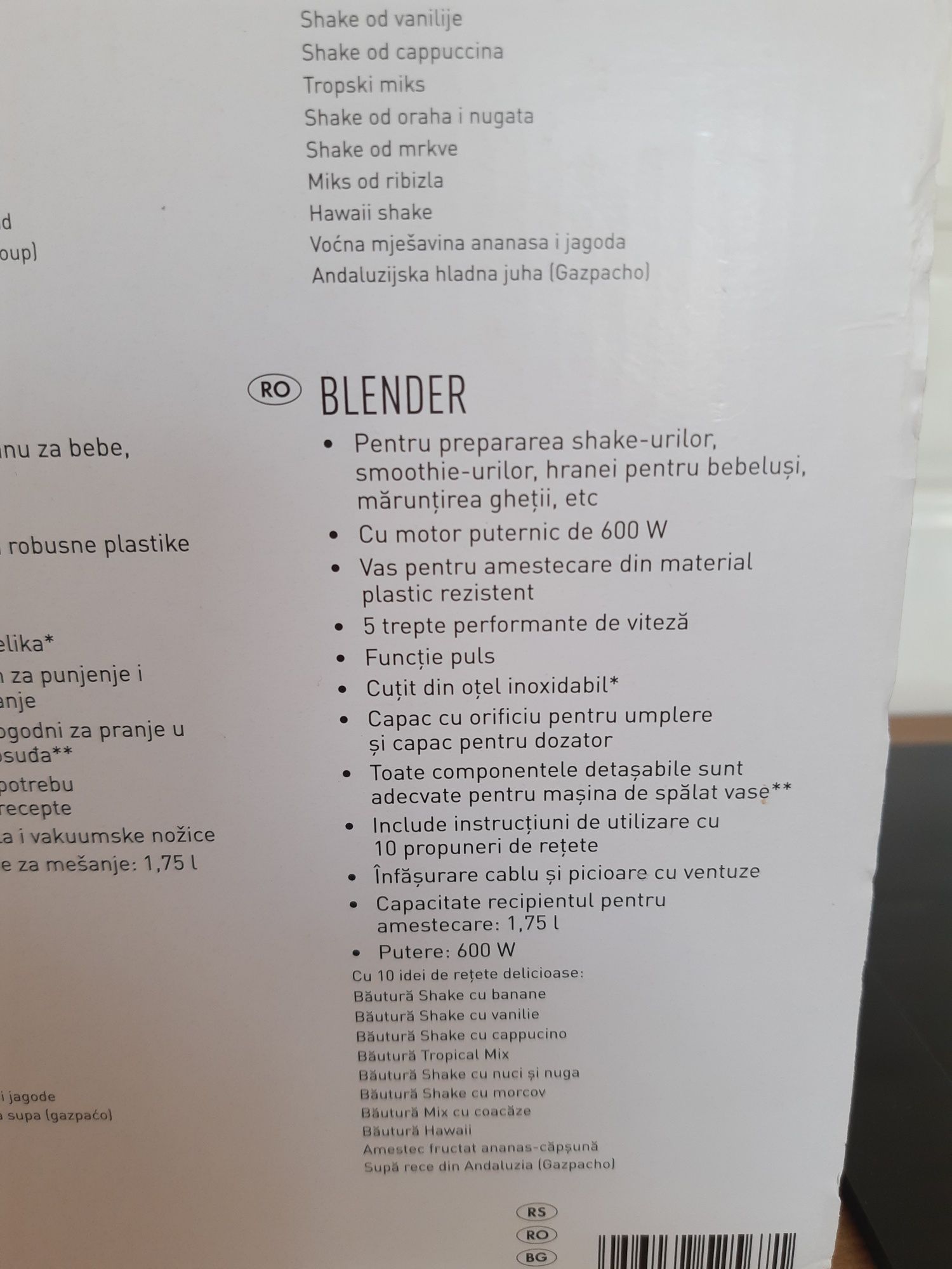 Blender SilverCrest, 600W, 1,75 l cană gradata