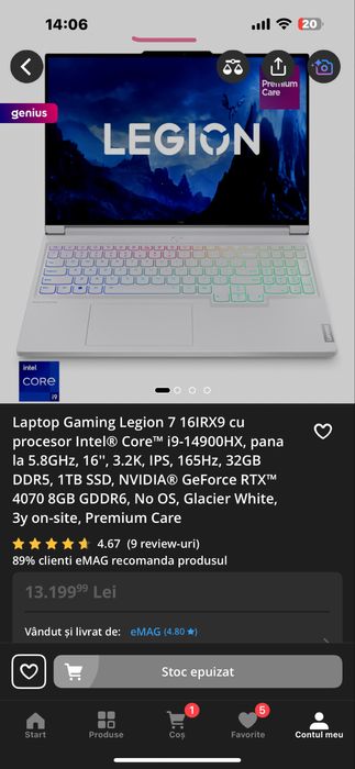 Laptop gaming Legion 7i - intel i9 / RTX4070 / 32GB ram
