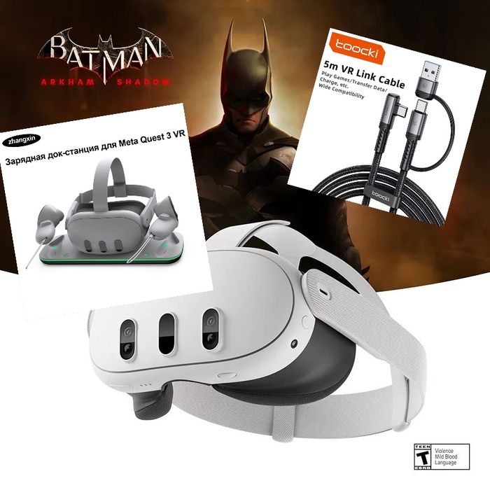 (Комплект) Meta Quest 3 512GB 4K Batman Arkham + кабель + докстанция
