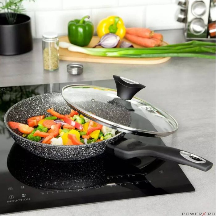 Tigaie din aluminiu cu capac, marmorata, gri, 24cm Klausberg