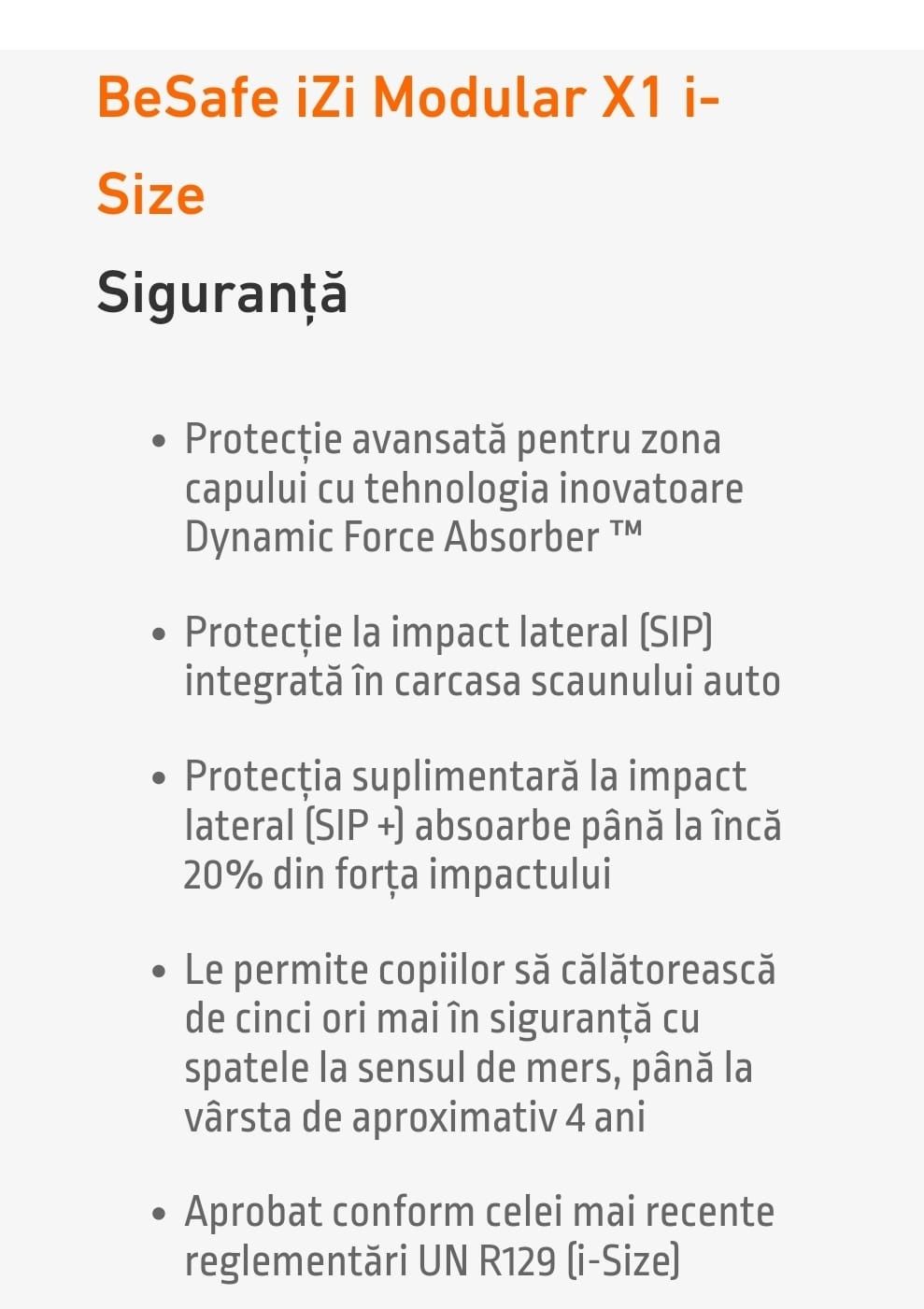 Vând scaun copil de mașină marca Besafe Easy modular 1size(61-104cm)