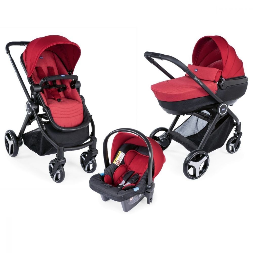Carucior 3 in 1 Chicco Trio Best Friend+ Comfort, 0 luni+, Rosu