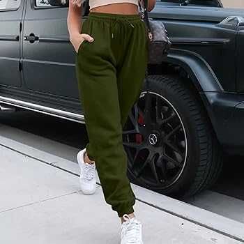 Pantaloni sport verde khaki talie inalta