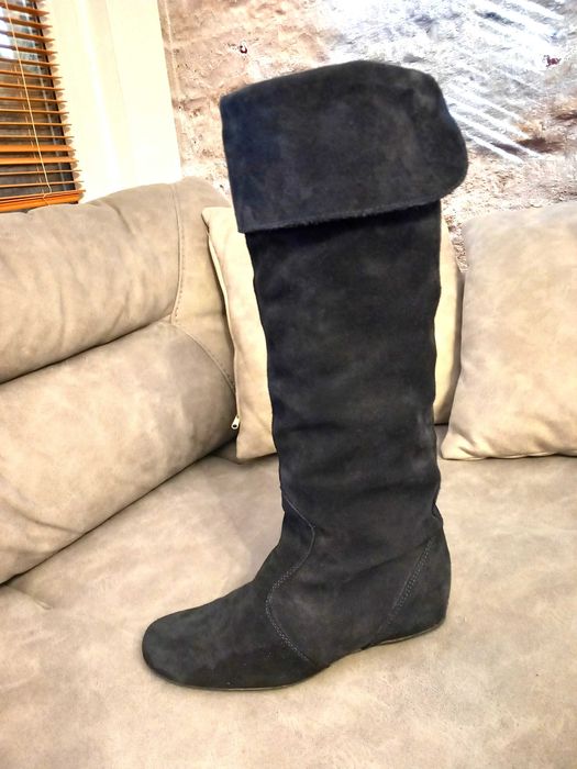 Тъмносини дамски ботуши от естествен велур, номер 39