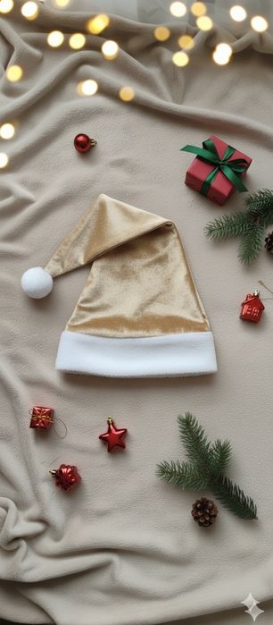 Коледна шапка от кадифе в три цвята с дължина 60см