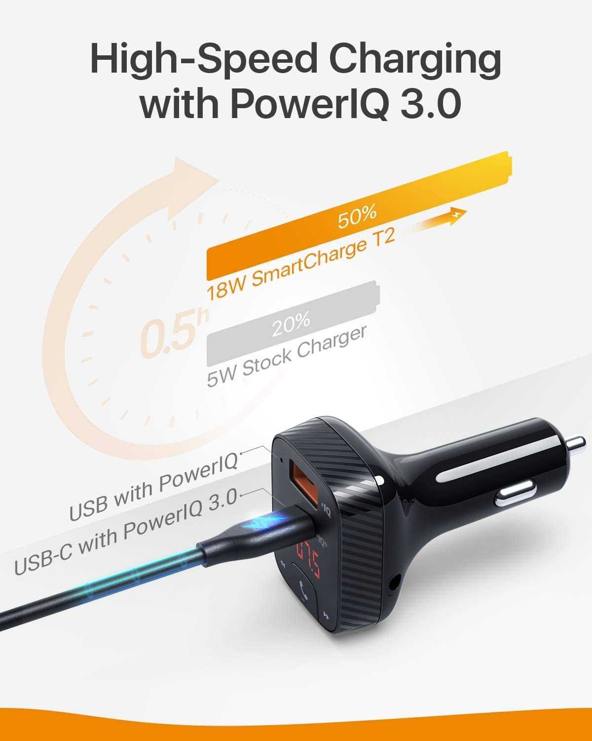 Anker ROAV T2 Bluetooth трансмитер и зарядно, Power IQ 3 Type C PD