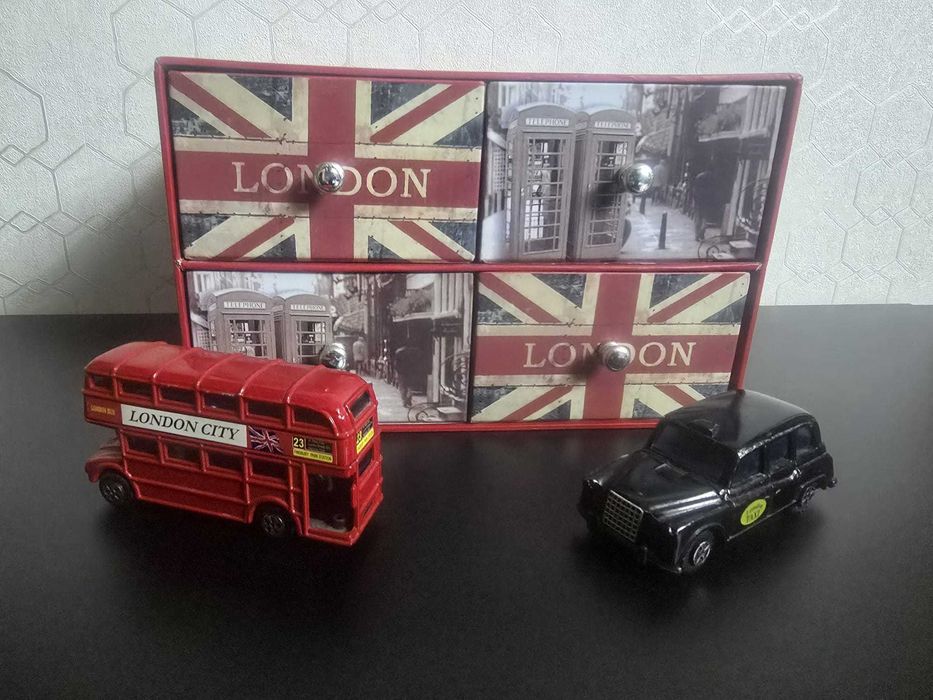 Machetă/replică autobuz Londra, taxi londonez, cutie bijuterii