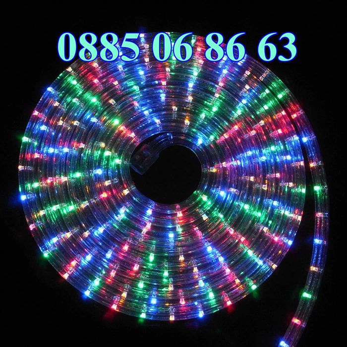 Многоцветен Коледен маркуч 20 м, светещ маркуч, контролер с 8 степени