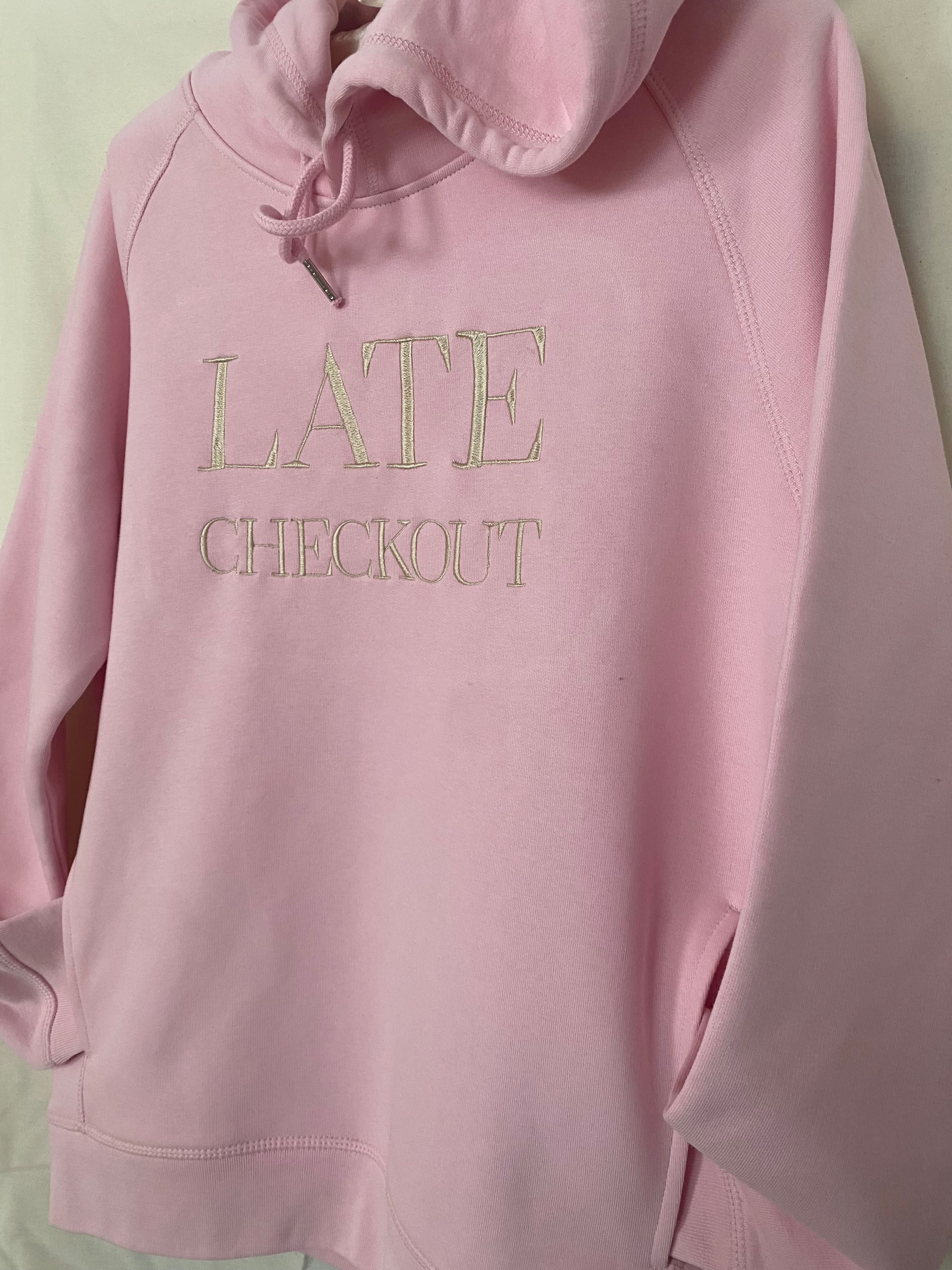 Бродиран суитшърт, бледо розов, ‘Late Checkout’, S размер
