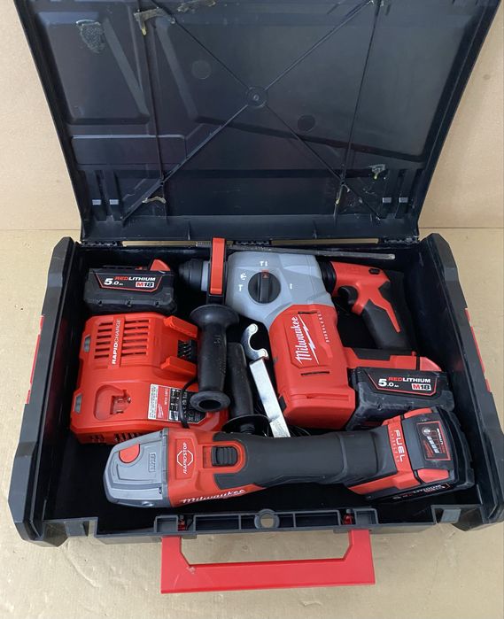 Milwaukee M18 set rotopercutor si polizor unghiular fabricatie 2023