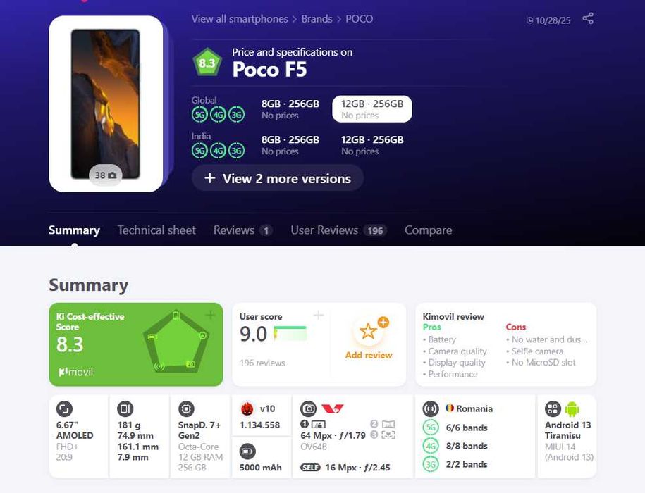 Xiaomi Poco F5, 12 GB RAM, 256 GB Stocare, Negru
