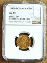 Moneda AUR 20 lei 1883 AU55 , Romania, certificata, gradata
