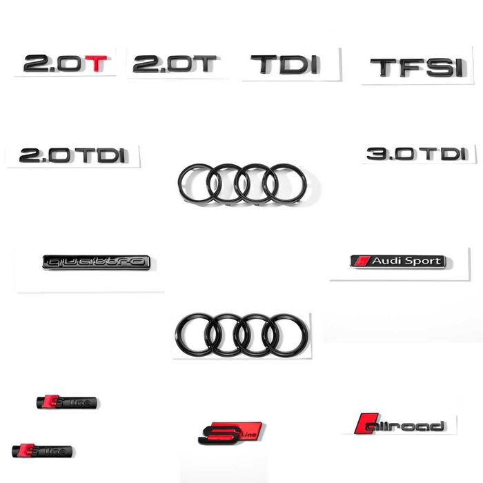 Set Embleme Audi Negru Lucios – Fata + Spate + Scris Model