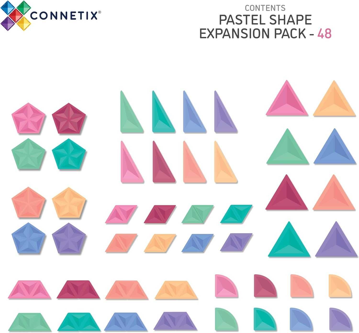 Магнитни блокове Connetix Pastel Shape Expansion Pack, 48 части