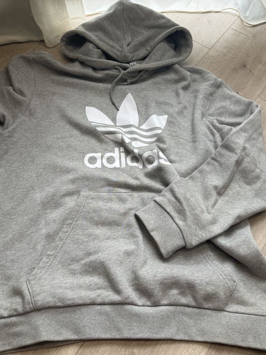 Худи капюшонка свитшот кофта адидас adidas серая ХЛ-ХХЛ