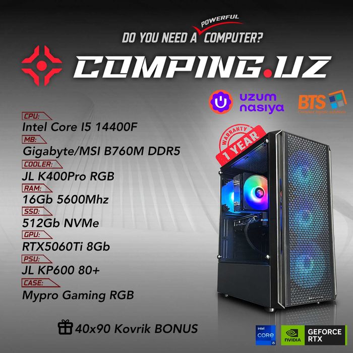 i5- 14400F / 16GB 5600MHz / 512GB NVMe / RTX5060Ti 8Gb