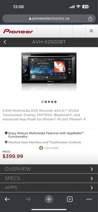 Pioneer AVH-X2500BT Навигация/CD плеар