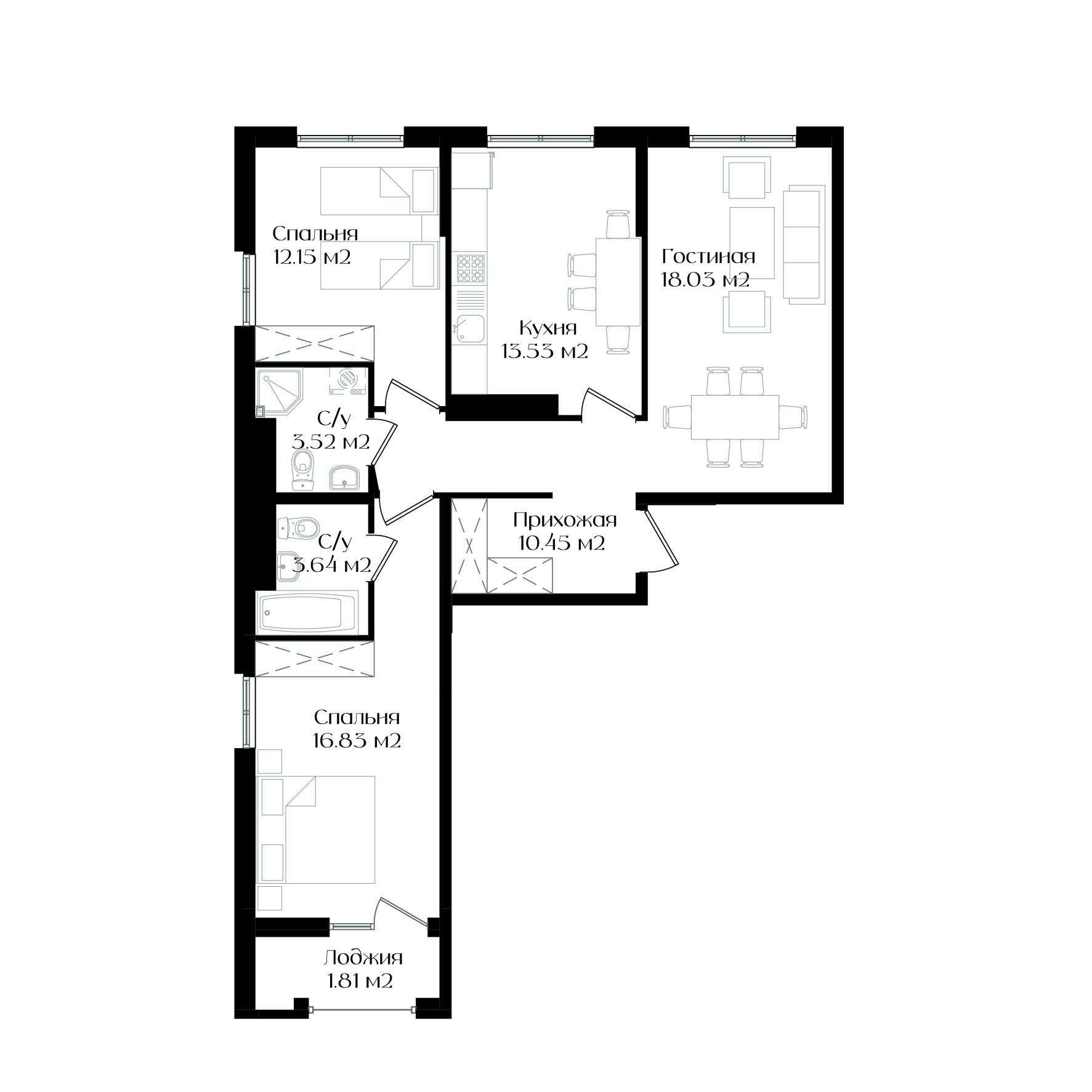 3-xonali xonadonlar | 3-комнатные квартиры ЖК Harizma - Golden House